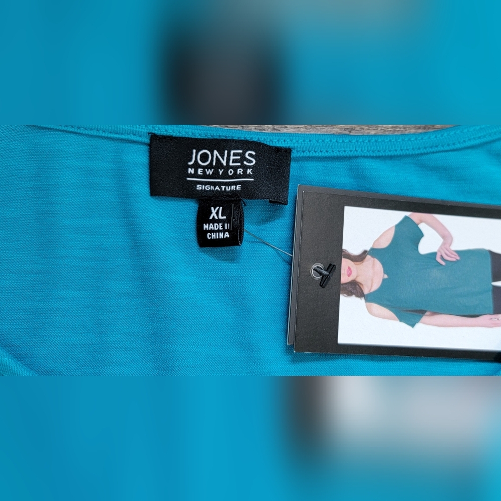 Jones New York Cold Sholder Tee Women's XL Blue w/Silver Accent Soft & Stretchy - Picture 6 of 11
